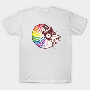 Queerutili - LGBTQ+ Queer Pride Flag Nautilus Ammonite Pride in STEM Paleontology T-Shirt